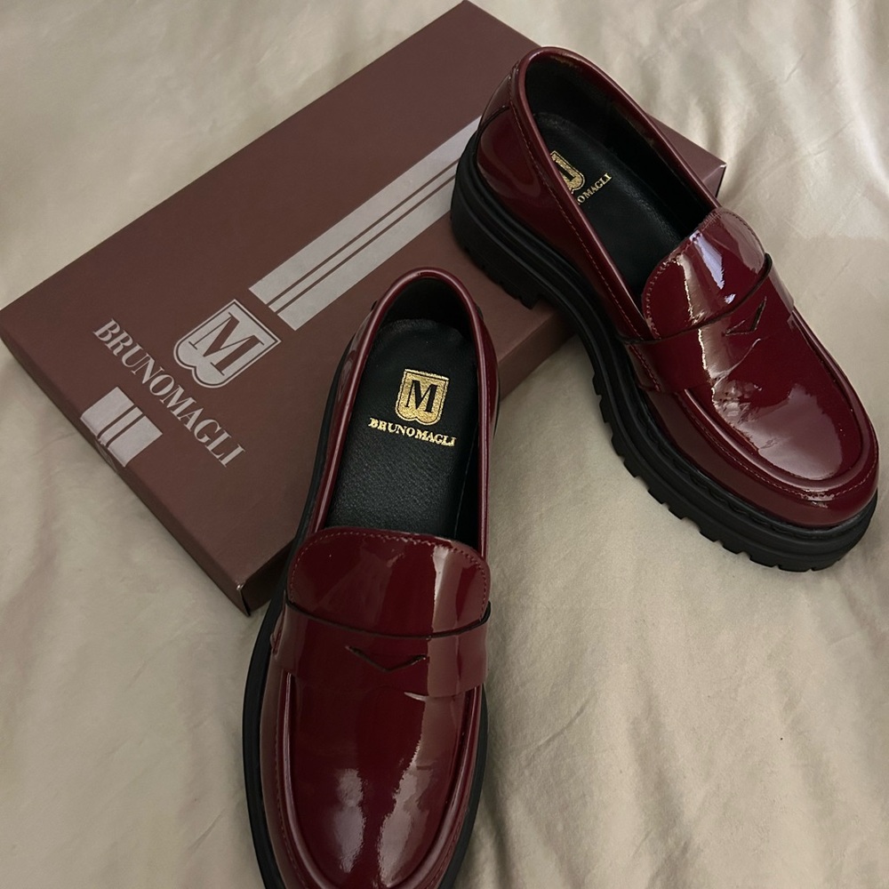 Bruno Magli Red Flats with Glossy Leather and Chunky Sole